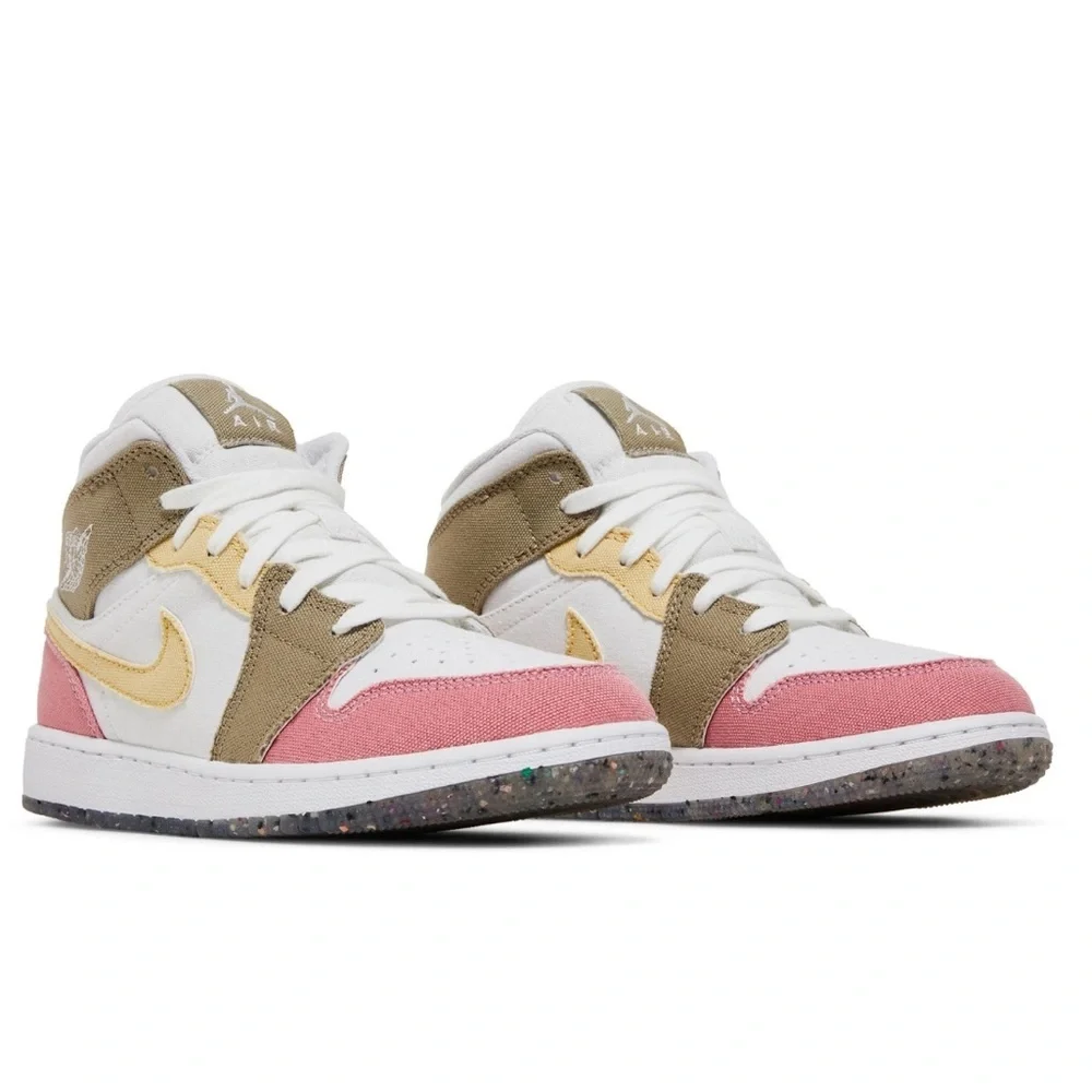 Nike Air Jordan 1 Mid SE GS Pastel Grind DJ0338-100 Pink‎ Green White Yellow 7Y